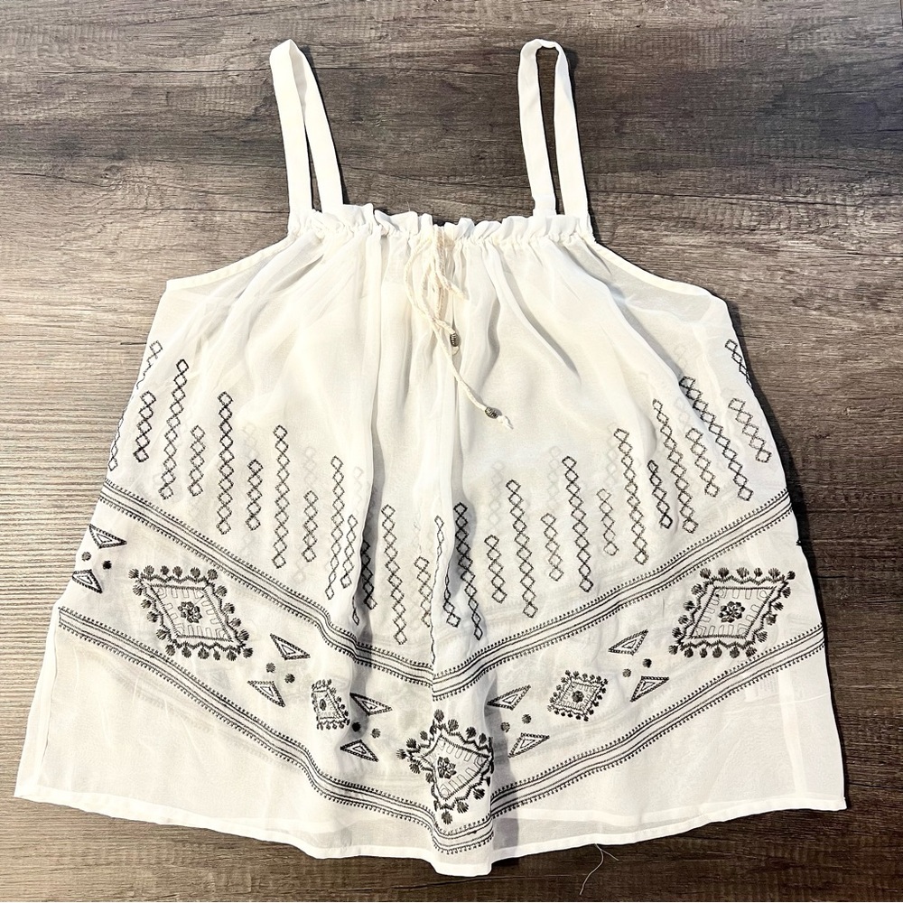 Cecico White Embroidered Sheer Camisole Top Size Medium